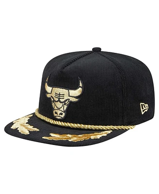 New Era Men's Black Chicago Bulls Corduroy Gold Leaf Golfer Snapback Hat