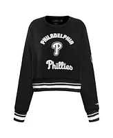 Pro Standard Women's Black Philadelphia Phillies Cultivated Pearl Cropped Pullover Sweatshirt