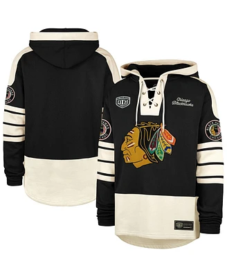 '47 Brand Men's Black Chicago Blackhawks Blue Line Heritage Lacer Pullover Hoodie