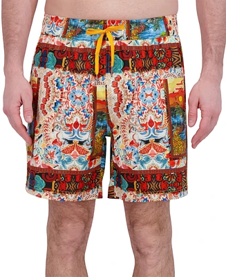 Robert Graham Men's Drew Floral Print Drawstring 7" Swim Trunks