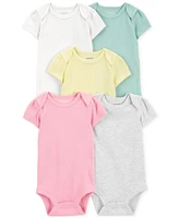 Carter's Baby Girls Short-Sleeve Ribbed Bodysuits, Pack of 5