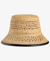 On 34th Faux-Leather-Trim Straw Bucket Hat, Exclusively at Macy's