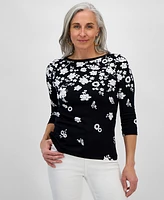 Style & Co Petite Raining Flower Pima Cotton Top, Created for Macy's