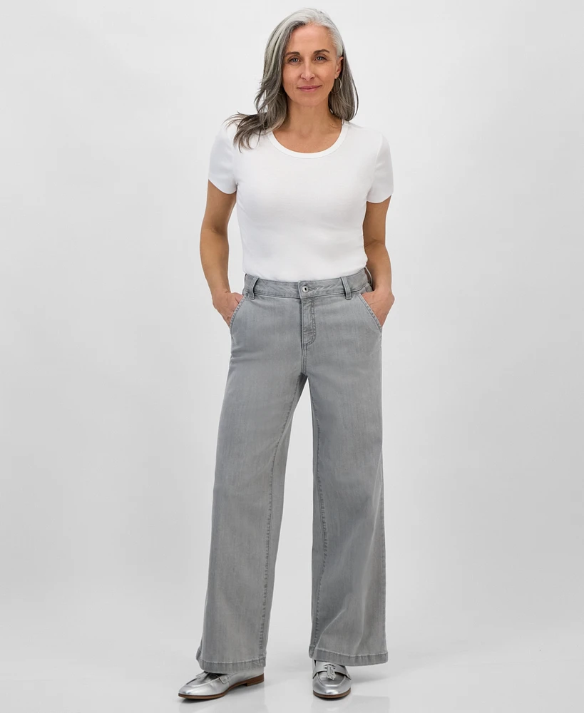 Style & Co Petite High-Rise Wide-Leg Denim Jeans, Exclusively at Macy's