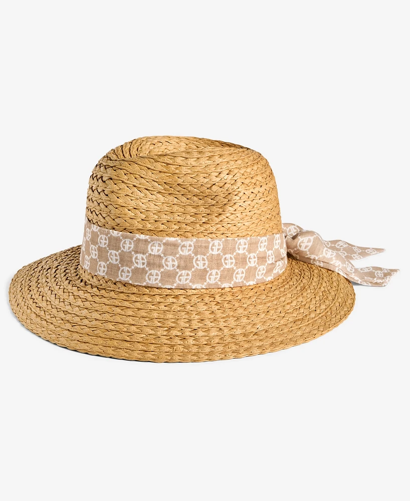 Giani Bernini Straw Panama Hat with Logo Scarf Tie, Exclusively at Macy's