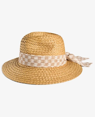 Giani Bernini Straw Panama Hat with Logo Scarf Tie, Exclusively at Macy's