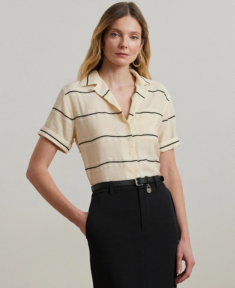 Lauren Ralph Women's Striped Short-Sleeve Camp Shirt