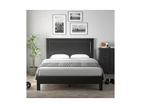 Bed Frame Platform Slat High Headboard Bedroom with Rubber Wood Leg