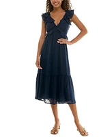 Trixxi Juniors' Clip-Dot Flutter-Sleeve Midi Dress