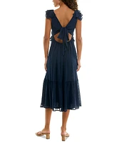 Trixxi Juniors' Clip-Dot Flutter-Sleeve Midi Dress