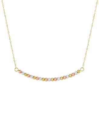 Textured Bead Curved Bar 17" Collar Necklace in 14K Tricolor Gold