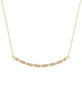 Textured Bead Curved Bar 17" Collar Necklace in 14K Tricolor Gold