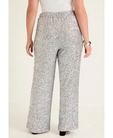 June + Vie Women's Plus Curvie Fit Sequin Wide-Leg Pants