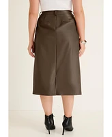 June + Vie Women's Plus Faux Leather Skirt