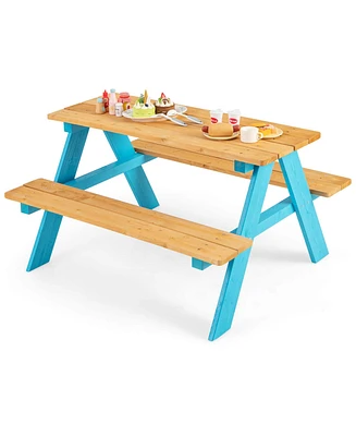 Kids Picnic Table Set Children Outdoor Wooden Table with Bench Seats Backyard