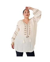 June + Vie Women's Plus Embroidered Peasant Blouse