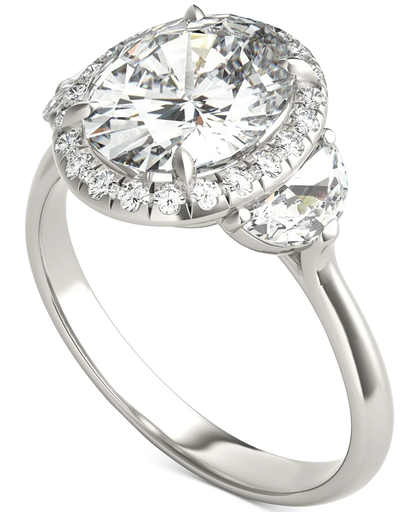 Charles & Colvard Moissanite Oval Halo Three Stone Ring (3-3/4 ct. t.w.) in 14K White Gold