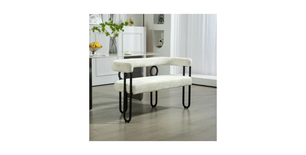 Modern Chenille Fabric 2-Seater Bench Sofa with Arms and Metal Legs for Living Room, Bedroom, or Office-The Pop Home