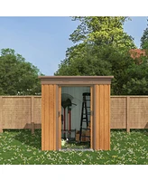 Storage Shed Metal Imitation Wood Grain 4×6 ft Tool Shed Waterproof Brown