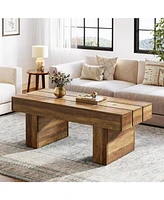 Tribesigns Rectangle Coffee Table, 47.24" Farmhouse Center Table with Slat Tabletop & Thick Base, Rustic Wooden Cocktail Tea Table for Living Room Apa