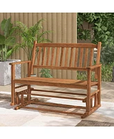 Patio Glider Loveseat Chair Swing Rocking Bench with Slatted Seat & Curved Backrest