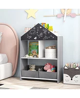 Playhouse Kids Bookshelf with Chalkboard and Whiteboard for Fun Interactive Storage Learning