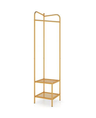 Corner Coat Rack with Top Hanger and 2 Mesh Shelves for Entryway, Hallway, Living Room, or Bedroom Storage