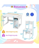 Kids Art Table and Chair Set Toddler Craft Drawing Desk-White