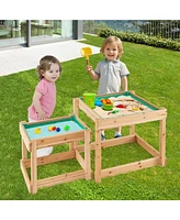 Wooden Sand and Water Tables with Protective Cover for Kids-Natural