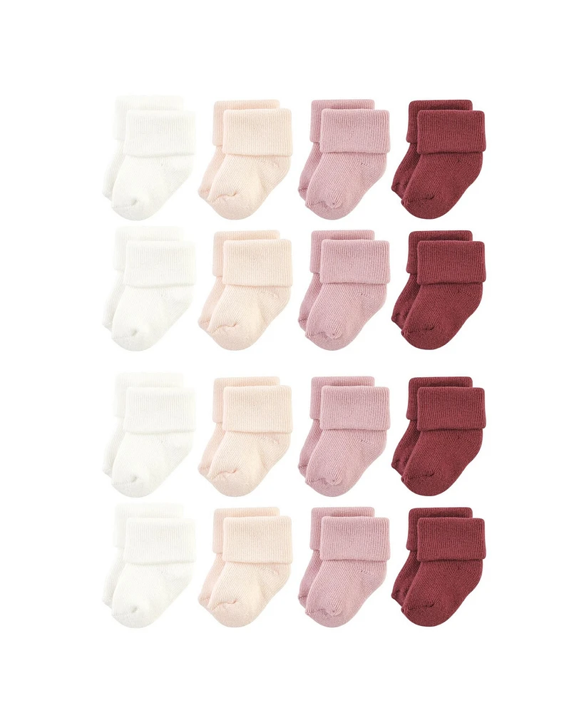 Hudson Baby Cotton Rich Baby Terry Socks 16-Pack, Solid Blush Pink, 6-12 Months