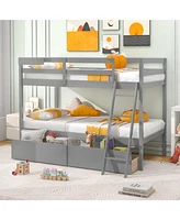 Durable Wooden Bunk Bed Frame with Built-In Storage Drawers and Ladder for Small Bedrooms