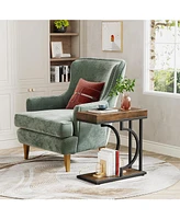 Tribesigns Narrow Side Table, C Shaped End Table Rustic Bedside Table Small Side Table for Couch