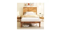 Bed Frame with Built-In Headboard and Storage Compartments