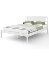 Wood Bed Frame with Headboard and Wooden Slats Support