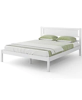 Wood Bed Frame with Headboard and Wooden Slats Support
