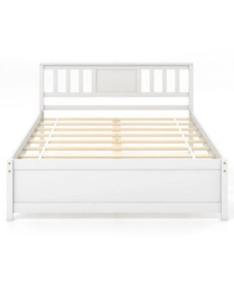 Wooden Platform Bed with Headboard Wood Slat Support