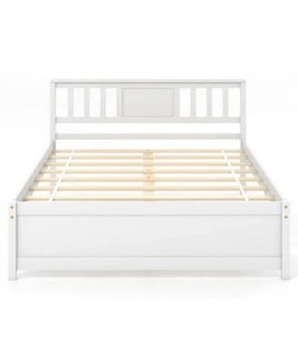 Wooden Platform Bed with Headboard Wood Slat Support