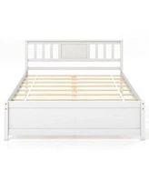 Wooden Platform Bed with Headboard Wood Slat Support