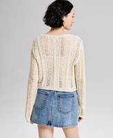 And Now This Women's Pointelle-Knit Scoop-Neck Cardigan, Exclusively at Macy's