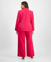 Tahari Asl Plus Size Single Button Crepe Blazer Knit T Shirt Wide Leg Pants