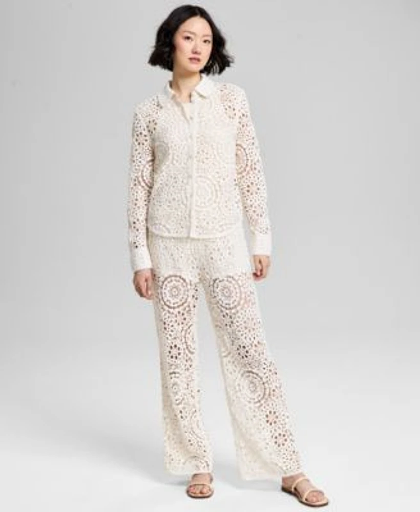 Now This Womens Crochet Woven Blouse Pants Exclusively At Macys