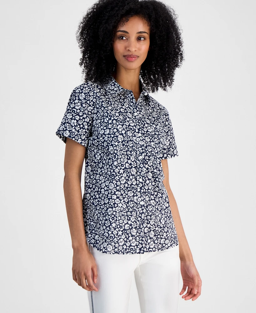 Tommy Hilfiger Women's Ditsy-Print Cotton Camp Shirt