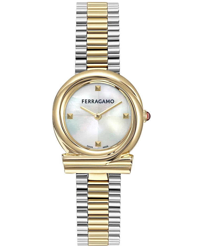 Ferragamo Women's Swiss Gancini Twisted Two-Tone Stainless Steel Bracelet Watch 28mm