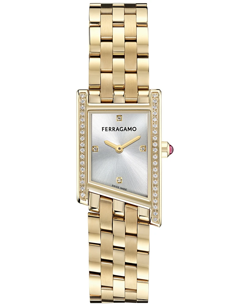 Ferragamo Women's Swiss Asymetrique Diamond Accent Gold Ion Plated Bracelet Watch 22x36mm