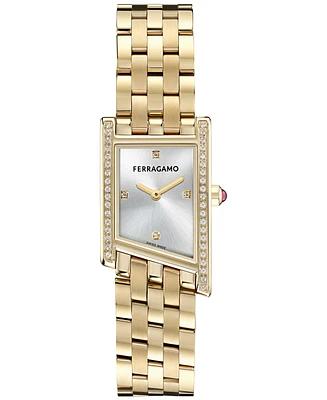 Ferragamo Women's Swiss Asymetrique Diamond Accent Gold Ion Plated Bracelet Watch 22x36mm