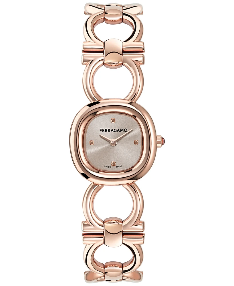 Ferragamo Women's Swiss Double Gancini Rose Gold Ion Plated Link Bracelet Watch 25mm