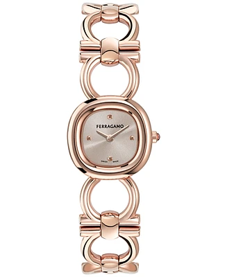 Ferragamo Women's Swiss Double Gancini Rose Gold Ion Plated Link Bracelet Watch 25mm