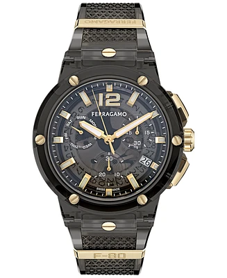 Ferragamo Men's Swiss Chronograph F-80 Translucent Polyurethane Strap Watch 44mm