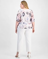 Alex Evenings Plus Tiered Floral Chiffon Top