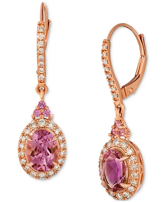 Le Vian Passion Fruit Tourmaline (2 ct. t.w.), Bubble Gum Pink Sapphire (1/10 ct. t.w.), & Nude Diamond (3/8 ct. t.w.) Halo Leverback Drop Earrings in